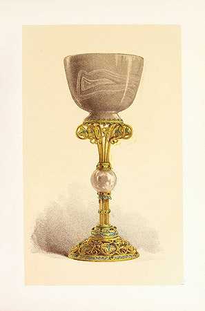 东方玛瑙制杯，或圣杯，镶嵌在搪瓷黄金上`Cup, or Chalice, in Oriental Onyx, mounted in Enamelled Gold (1858) by John Charles Robinson
