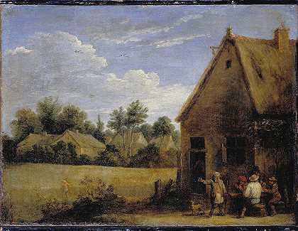 农民打牌的小屋`Cottage with Peasants playing Cards by David Teniers The Younger