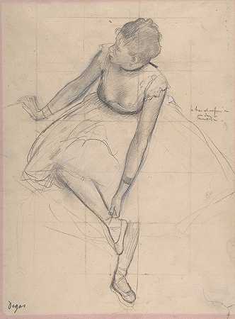 调整舞鞋的舞者`Dancer Adjusting Her Slipper (1873) by Edgar Degas