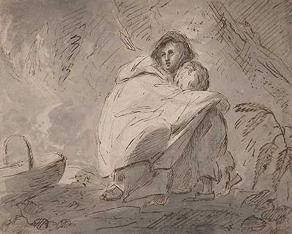 在风景中保护孩子的女人`Woman Sheltering a Child in a Landscape (1770–80) by William Hamilton