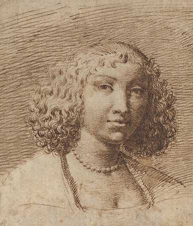 戴珍珠项链的年轻女子`Young Woman with a Pearl Necklace (1660s) by Isaac Fuller