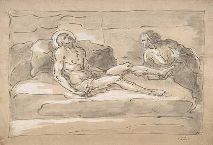死去的基督哀悼`The Dead Christ Mourned by the Magdalen Who Venerates the Wounds on His Feet (1787–1863) by Fortunato Duranti