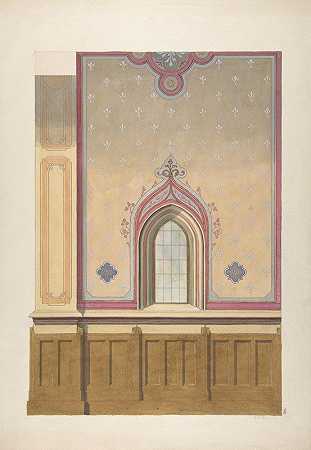穿墙装饰的设计`Design for the painted decoration of a wall pierced by an arched window (19th Century) by an arched window by Jules-Edmond-Charles Lachaise