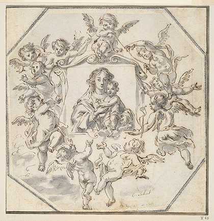 被天使包围的圣母像`Image of the Madonna Surrounded by Angels (17th century) by Cornelis Schut