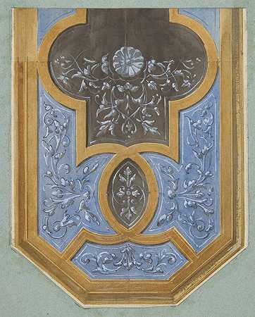 用rinceaux装饰天花板的设计`Design for the decoration of a ceiling with rinceaux (1830–97) by Jules-Edmond-Charles Lachaise
