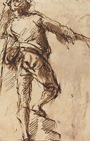 一个拿着拐杖的年轻人`A Young Man with a Staff (c. 1765) by Giovanni Battista Piranesi
