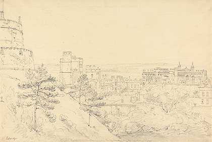 温莎城堡从冰川的圆形塔`Windsor Castle from the Glacis of the Round Tower (1804) by Henry Edridge