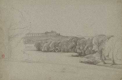 佩萨奇。。`Paysage.. (19th century) by Jean-Achille Benouville