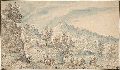 萨尔扎克山谷，背景是瓦茨曼地块`The Salzach Valley with a View of the Watzmann Massif in the Background (ca. 1595–1600) by Frederik van Valkenborch