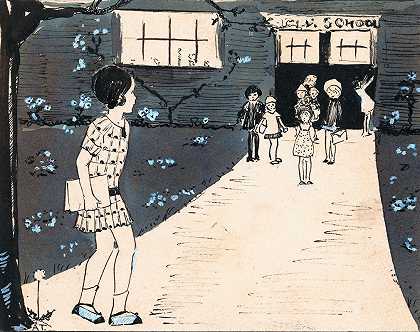 女孩走过学校`Meisje loopt langs school (1925) by A. Tinbergen