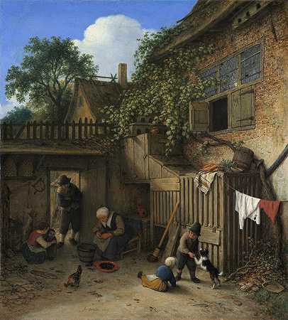 小屋的院子`The Cottage Dooryard (1673) by Adriaen van Ostade