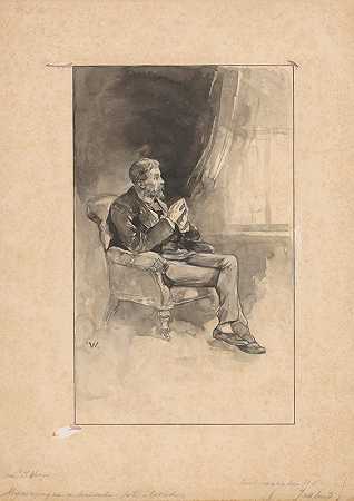 把男人放在扶手椅上`Mijmerende man in een leunstoel (1870 ~ 1937) by Willem Wenckebach