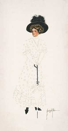 戴帽子带伞的女人`Woman with hat and umbrella (1908) by Alice Luella Fidler