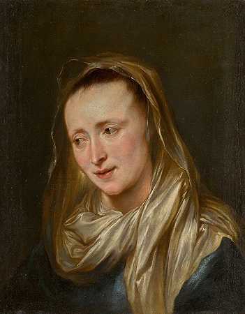 一个女人的头，可能是女子`Head of a woman, probably the Virgin by Circle of Anthony van Dyck