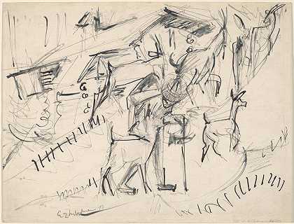 牧羊人`Goatherd with Goats (1917) by Ernst Ludwig Kirchner