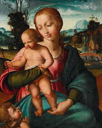圣母玛利亚和孩子，以及婴儿圣约翰浸礼会`The Madonna and Child, with the Infant Saint John the Baptist by Felipe Pablo de San Leocadio