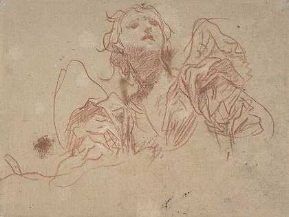 天使向上看的半身像`Half~Figure of an Angel Looking Upward (1611–89) by Baldassarre Franceschini