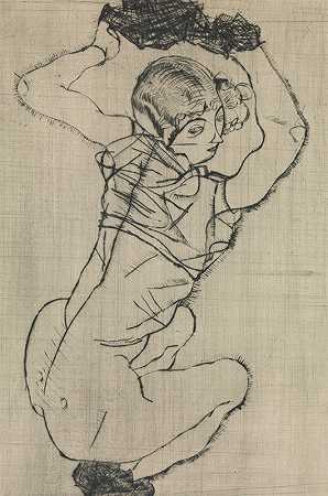 蹲着的女人`Squatting Woman (1914) by Egon Schiele