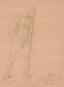 对画中一个意大利人的裸体研究西格斯蒙德·奥古斯都的成长`
Nude Study for a Figure of an Italian in the Painting ;The Upbringing of Sigismund Augustus (1861)  by Józef Simmler