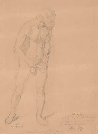 对画中一个意大利人的裸体研究西格斯蒙德·奥古斯都的成长`Nude Study for a Figure of an Italian in the Painting ;The Upbringing of Sigismund Augustus (1861) by Józef Simmler