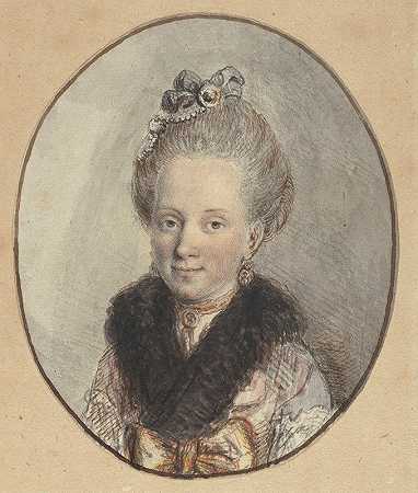一位穿着毛皮衣领的年轻女子的肖像`Portrait of a Young Woman with a Fur Collar (1760s) by Christian Wilhelm Ernst Dietrich