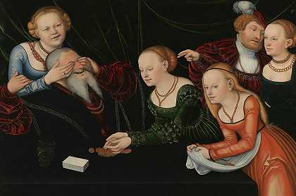 被妓女欺骗的老人`Old Man Beguiled By Courtesans by Lucas Cranach the Elder