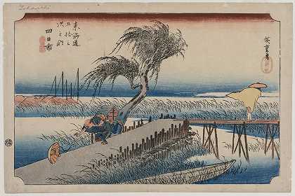 横开池：从Tōkaidō的53个车站系列中可以看到Mie河`Yokkaichi: View of the Mie River, from the series The Fifty~Three Stations of the Tōkaidō (c. 1833~34) by Andō Hiroshige