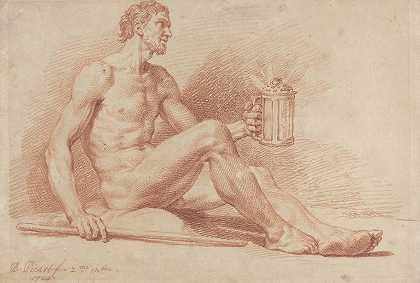 带灯的裸体男性（提奥奇尼斯）`Male Nude with a Lamp (Diogenes) (1724) by Bernard Picart