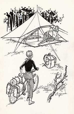 坐在帐篷前的女人`Zittende vrouw voor een tent (1930)