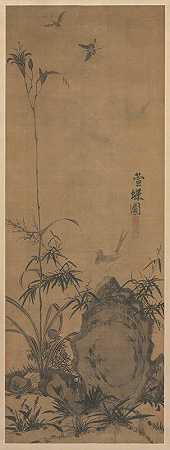 莉莉和蝴蝶`Lily and Butterflies (1300s) by Liu Shanshou