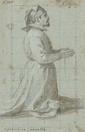 戴着兄弟会帽子跪着的创始人`Knielende stichter met een broederschapskap (1630 ~ 1639) by Domenico Fiasella