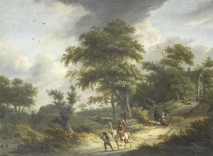 带猎鹰的风景`Landscape with Falconer (1650 ~ 1681) by Roelof Jansz. van Vries