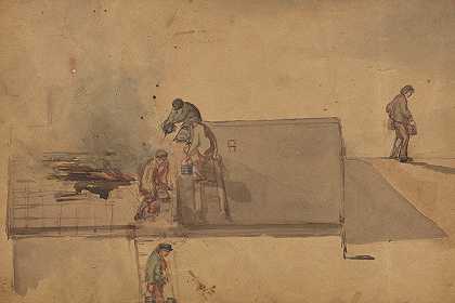 庞弗雷特的火灾`A Fire at Pomfret (1849) by James Abbott McNeill Whistler