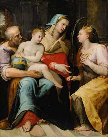 亚历山大圣凯瑟琳的神圣家庭`The holy family with Saint Catherine of Alexandria by Lorenzo Sabatini