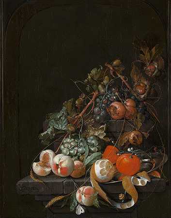 水果静物画`Fruit Still Life (c. 1670) by Cornelis de Heem
