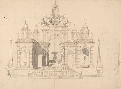 学习a麦肯锡喷泉亭`Study for a ;Macchina of a Fountain Pavilion (1754) by Paolo Posi