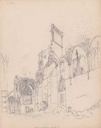 苏格兰梅尔罗斯修道院`Melrose Abbey, Scotland (1792) by James Moore