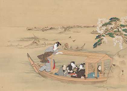 乘船去吉原`Boat to the Yoshiwara (1800s) by Teisai Hokuba