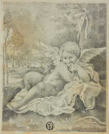 风景中的丘比特`Cupid in a Landscape (after 1611) by After Bartolommeo Schedoni