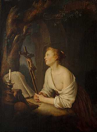 忏悔的玛格达伦`The Penitent Magdalen (ca. 1660–65) by Gerrit Dou