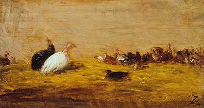 火鸡`Les dindons (1850 ~ 1855) by Félix Ziem