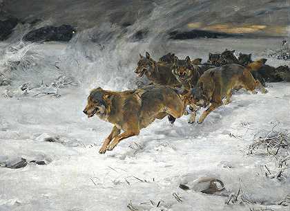 一群狼`A Pack Of Wolves by Alfred Von Wierusz-Kowalski