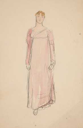 一个穿粉红色衣服的女人的素描——一部戏剧的服装研究`Sketch of a woman in pink – costume study for a play by Edwin Austin Abbey