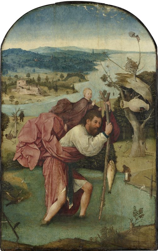 圣克里斯托弗抱着基督的孩子`Saint Christopher Carrying the Christ Child (1490s ~ 1500s) by Hieronymus Bosch