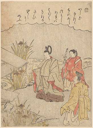 武士随从`Samurai with Attendants (18th century) by Katsukawa Shunshō