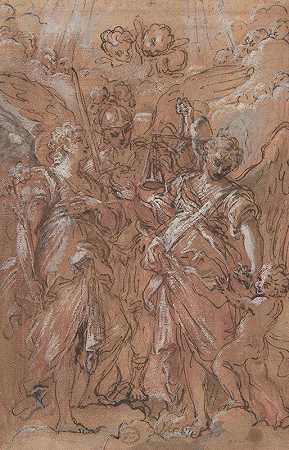 大天使加布里埃尔、迈克尔和拉斐尔`The Archangels Gabriel, Michael and Raphael (1654–1714) by Giuseppe Passeri