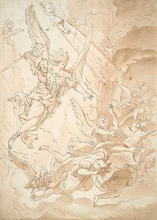 叛逆天使的堕落`Fall of the Rebel Angels (17th century) by Domenico Piola