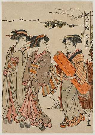 第八个月（摘自十二个月系列时尚展示）`The Eighth Month (from the series Fashionable Presentations of the Twelve Months) (1779) by Torii Kiyonaga