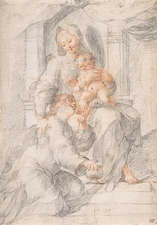 麦当娜和玛丽·玛格达伦的孩子`Madonna and Child with Mary Magdalen (late 16th–early 17th century) by Joseph Heintz The Elder