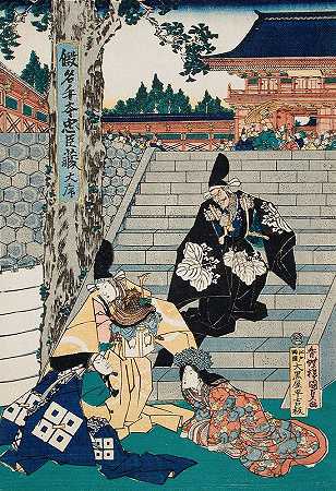 第一幕Enya和Kaoyo女士试图安抚Wakasanosuke和Moronao`Act I; Enya and Lady Kaoyo Trying to Pacify Wakasanosuke and Moronao (circa 1835) by Utagawa Kunisada (Toyokuni III)